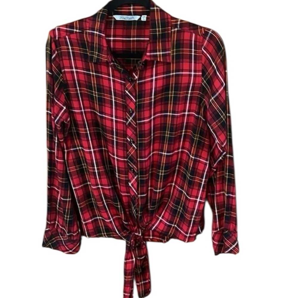 NWOT New Direction Red Multi Colored Button Down Shirt Size Medium